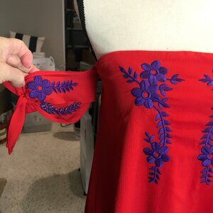 Women's Red Lulu's dress Size S with purple embroidery